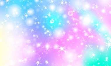 Tek boynuzlu at rainbow arka plan. Holografik gökyüzü