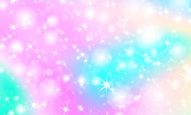 Unicorn rainbow background. Holographic sky vector