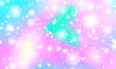 Tek boynuzlu at rainbow arka plan. Holografik gökyüzü