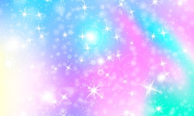 Unicorn rainbow background. Holographic sky vector