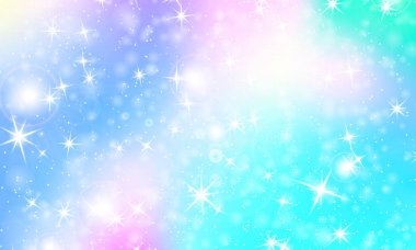 Tek boynuzlu at rainbow arka plan. Holografik gökyüzü