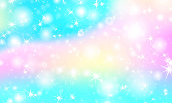 Unicorn rainbow background. Holographic sky