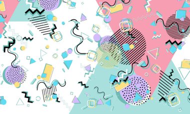 Memphis deseni. Geometrik şekiller. Hipster tarzı