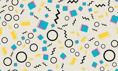 Memphis Kusursuz Düzen. Eğlenceli bir arka plan. Vektör