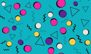 Memphis Kusursuz Düzen. Eğlenceli bir arka plan. Vektör