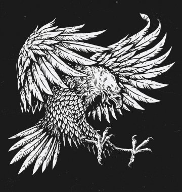 El çizilmiş kalın linework dövme kartal swooping