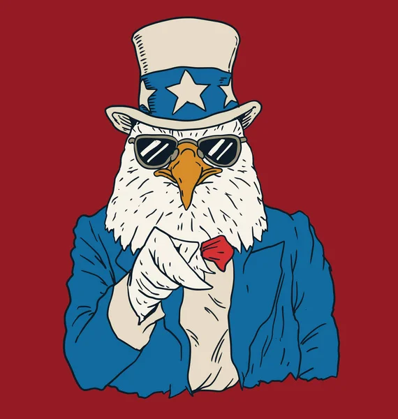 Vintage American Bald Eagle Dressed Uncle Sam — Stock Vector