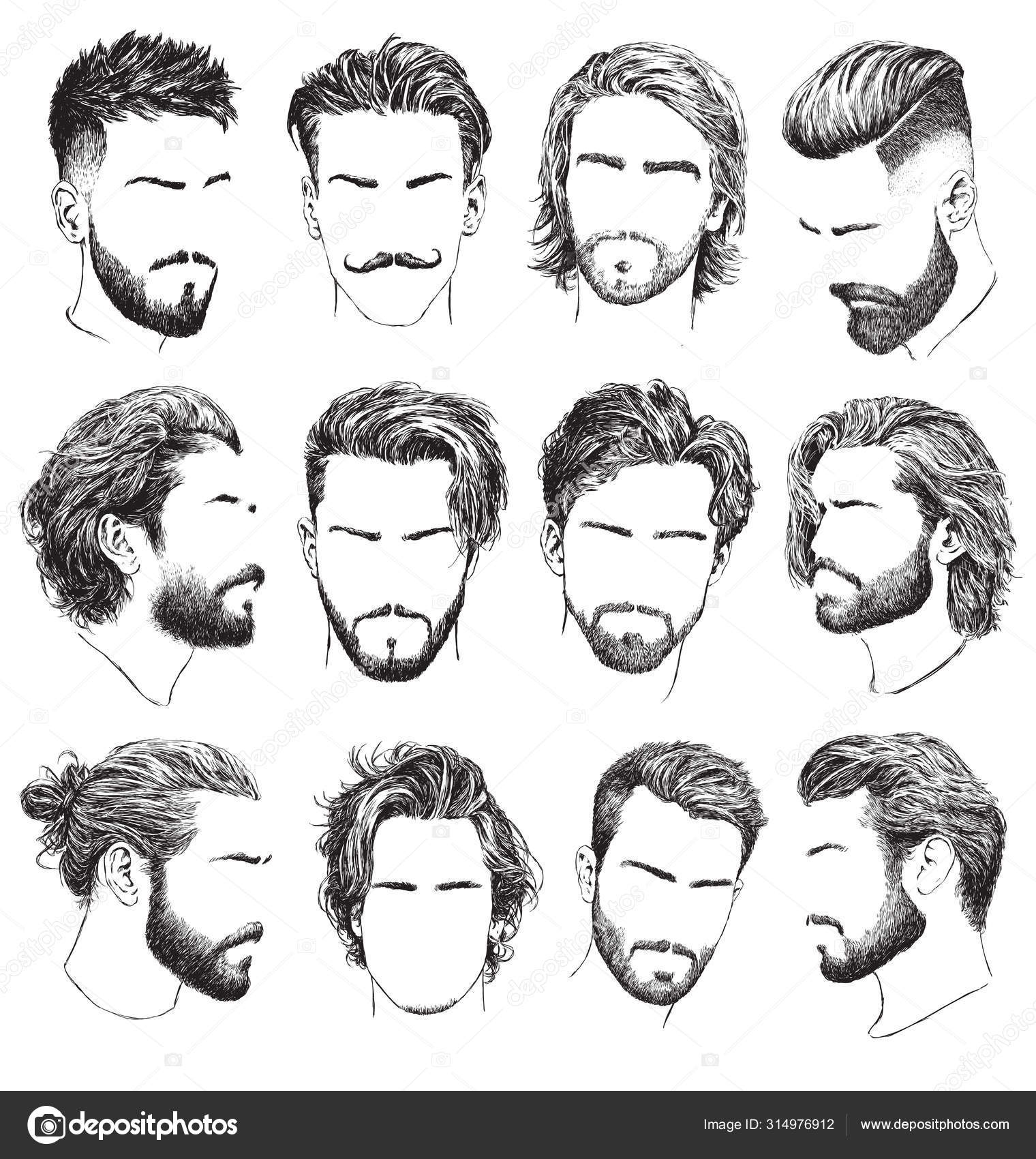 Highly Detailed Hand Drawn Mens Hairstyles Beards Mustaches Vector Set  Stock Vector Image by © #314976912