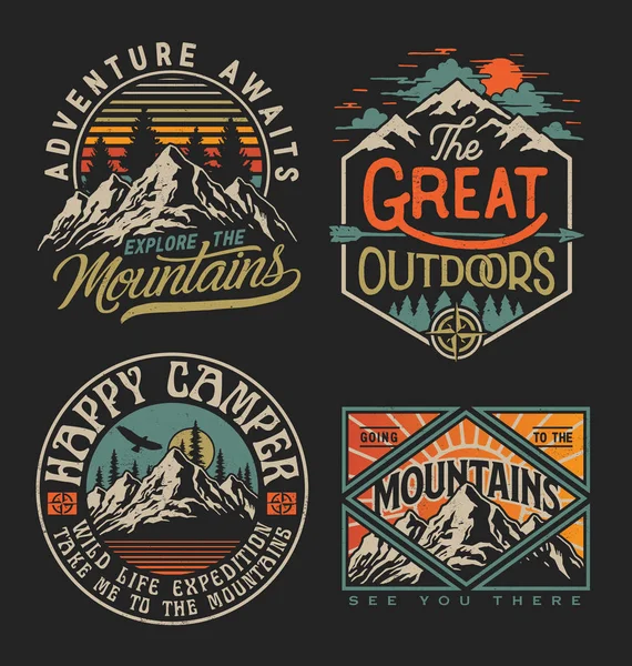Collection Vintage Explorer Wilderness Adventure Camping Emblem Graphics Perfect Shirts — ストックベクタ