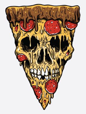 Zombi Kafatası Pizza dilimi. Tişörtler için Vektör İllüstrasyonu.