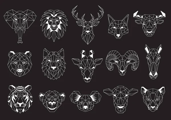 幾何学的抽象動物のセット 黒を背景に白い動物 トレンディーなモノラインベクトルデザイン — ストックベクタ