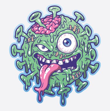 Coronavirus Covid-19 Zombi Canavar Çizgi Filmi Vektör Çizimi