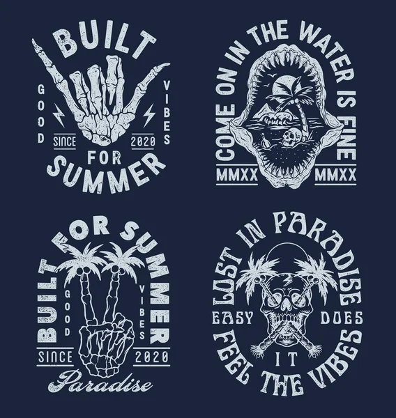 Retro Edgy Summer Beach Print Set Para Camisetas Otros Usos — Archivo Imágenes Vectoriales