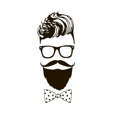 Sakallı erkekler yüz, hipster karakter. Moda siluet. Vektör çizim.