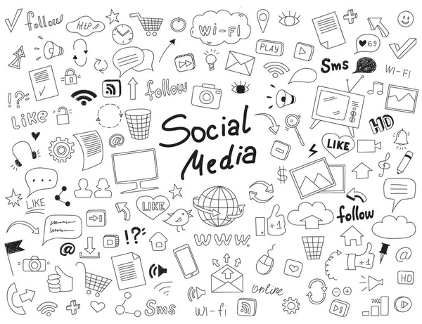 Hand drawn set of social media elements. — Stock Vector