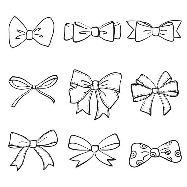 Collection d'arcs dessinés à la main, ruban, décoraton. Arcs-cadeaux — Image vectorielle