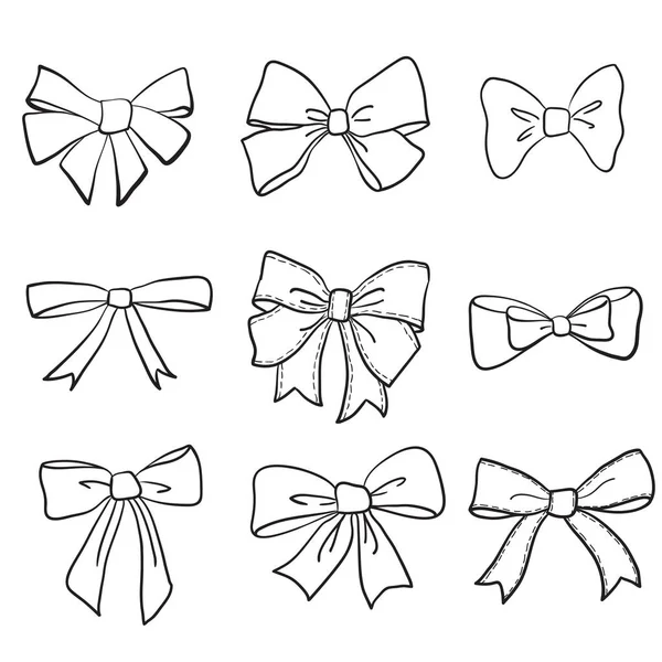 Hand drawn bows collection, ribbon, decoraton. Giftbows — Stock Vector