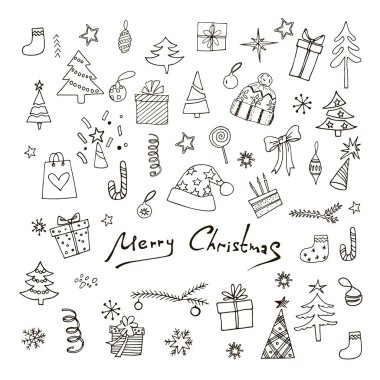 Noel dekorasyon simgeleri stil doodle kümesi