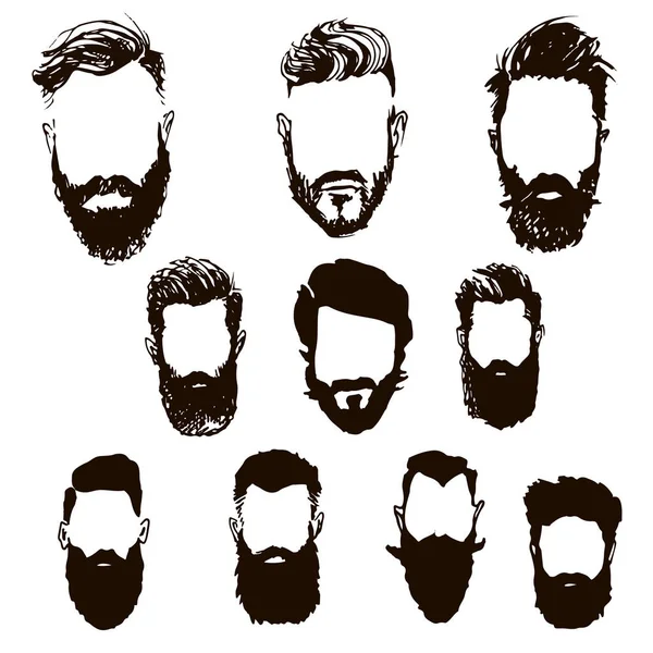 Hipster hair and beards, hand drawn vector illustration set. — Stock Vector