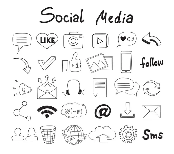 Hand drawn set of social media elements. — Stock Vector