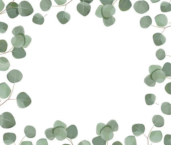 Aquarellrahmen mit Eukalyptusblättern und Zweigen auf weißem Hintergrund. Kräuter für Karten, Hochzeitseinladungen, speichern Sie das Datum oder Grußdesign. — Stockvektor
