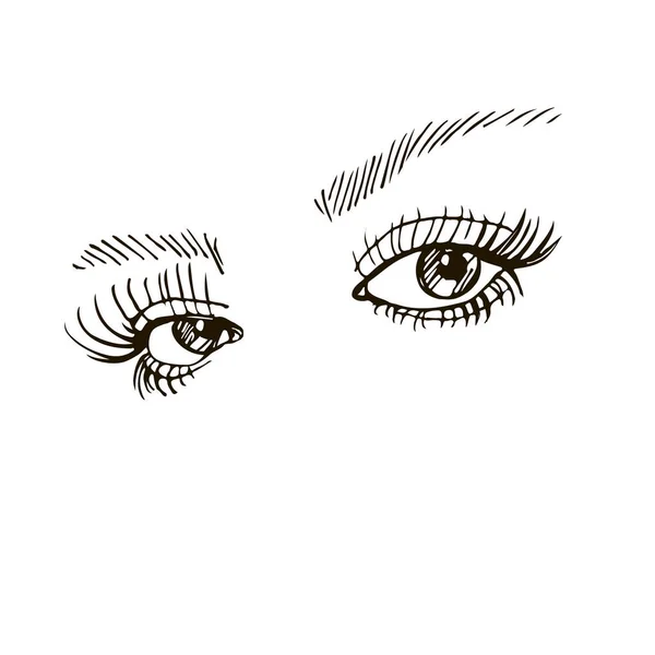 Occhi femminili isolati in bianco e nero. trucco icona. illustrazione disegnata a mano — Vettoriale Stock