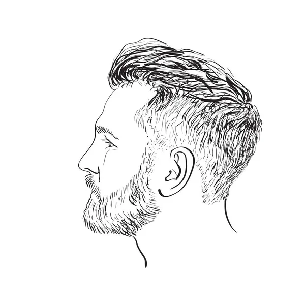 Uomo di moda hipster con barba e baffi. contorno illustrazione vettoriale isolato su sfondo bianco — Vettoriale Stock