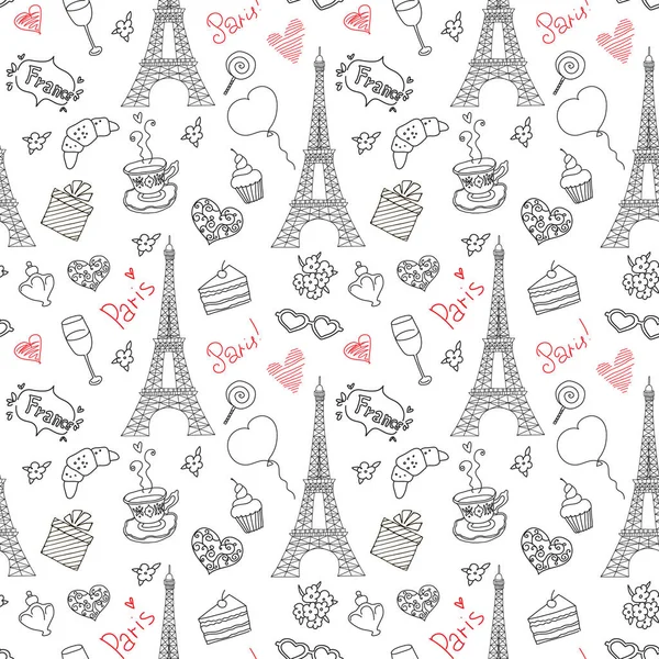 Paris el çizilmiş öğeleri seamless modeli. vektör çizim doodle tarzı
