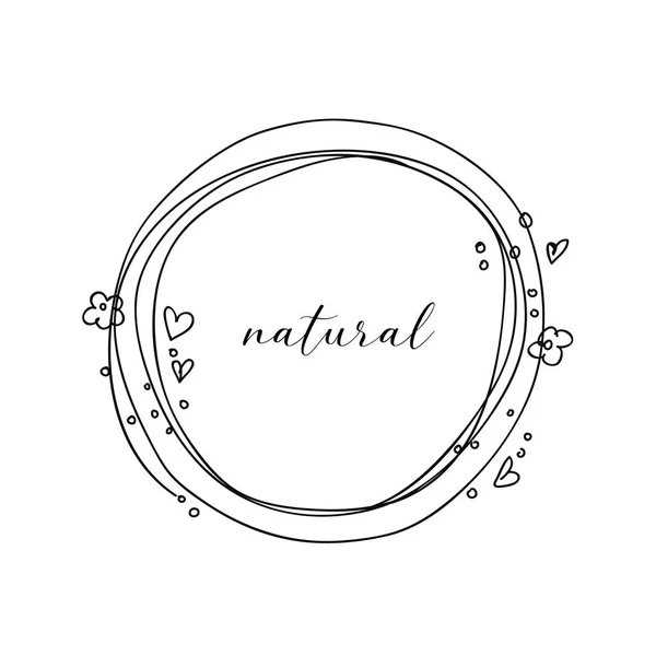 Vector round floral frame, natural letter, cartoon style — Stock Vector