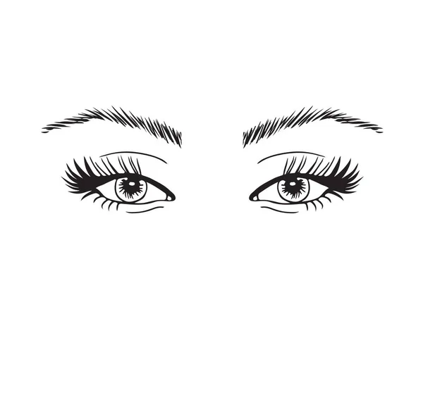 Occhi femminili isolati in bianco e nero. trucco icona. illustrazione disegnata a mano — Vettoriale Stock