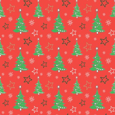 Şirin el seamles desen Noel ağacı, yıldız ve kar taneleri ile çekilmiş