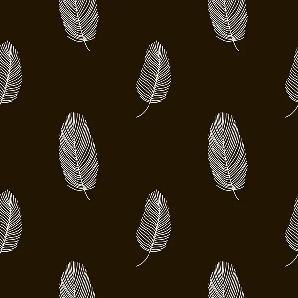 Nahtloses Hintergrundmuster mit abstrakten Federn auf schwarzem Hintergrund. Vektorillustration. — Stockvektor