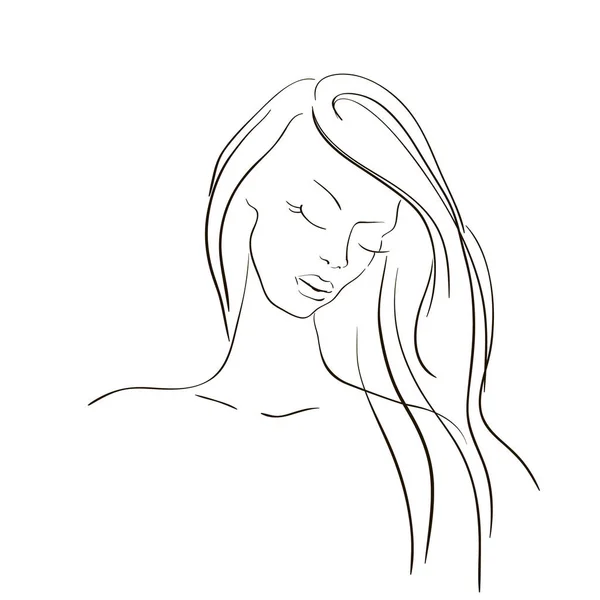 Uzun saçlı, güzel bir kadın yüzü. vektör illüstrasyonu — Stok Vektör