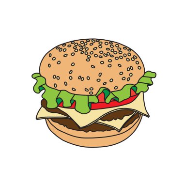 Beyaz arka plan üzerinde izole hamburger vektör çizim