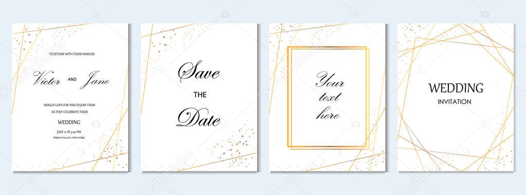wedding invitation cards with gold geometric pattern vector design template.Trendy wedding invitation.