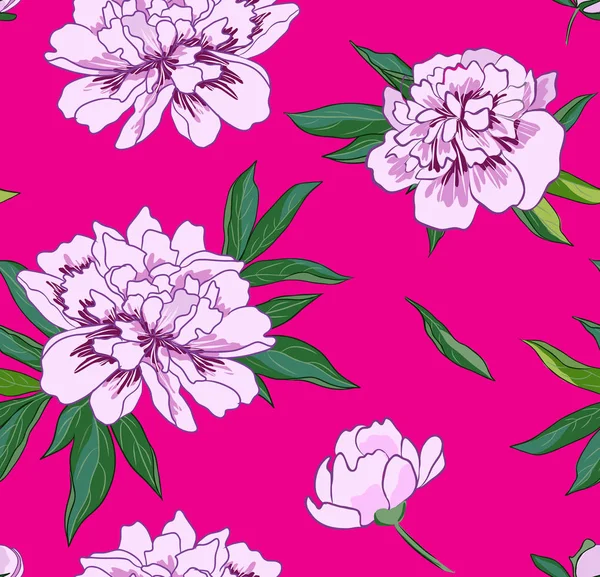 Векторный бесшовный узор с цветками пиона на розовом фоне . — стоковый вектор