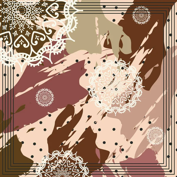 Foulard Soie Contemporain Avec Mandala — Image vectorielle