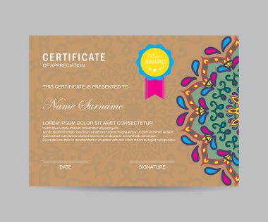 Modern sertifika şablonuyla mandala