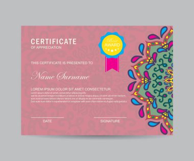 Modern sertifika şablonuyla mandala