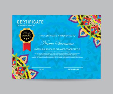 Modern sertifika şablonuyla mandala