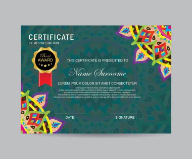 Modern sertifika şablonuyla mandala
