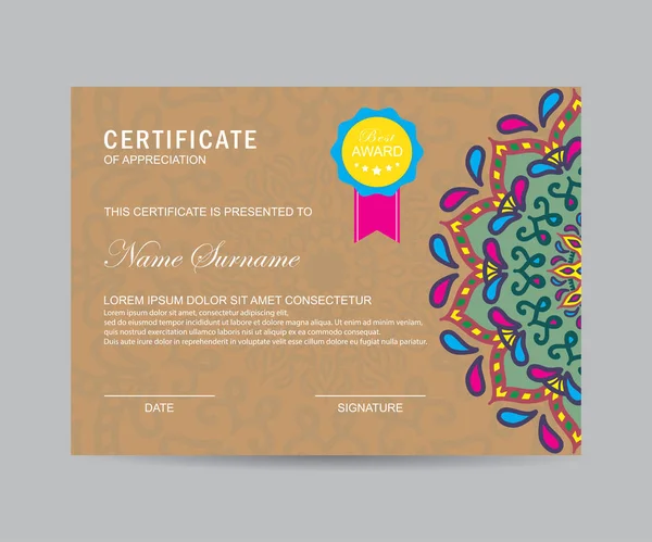 Modèle Certificat Moderne Avec Mandala — Image vectorielle