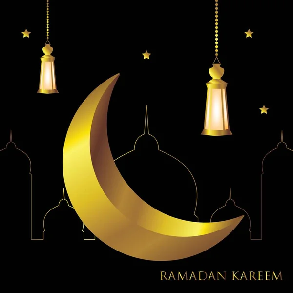 Ramadan Kareem Modello Biglietto Auguri Calligrafia Arabica Con Mezzaluna Lanterna — Vettoriale Stock