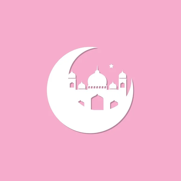 Ramadan kareem greeting, papier snijden met moskee, wassende maan. Heilige maand van het islamitische jaar — Stockvector