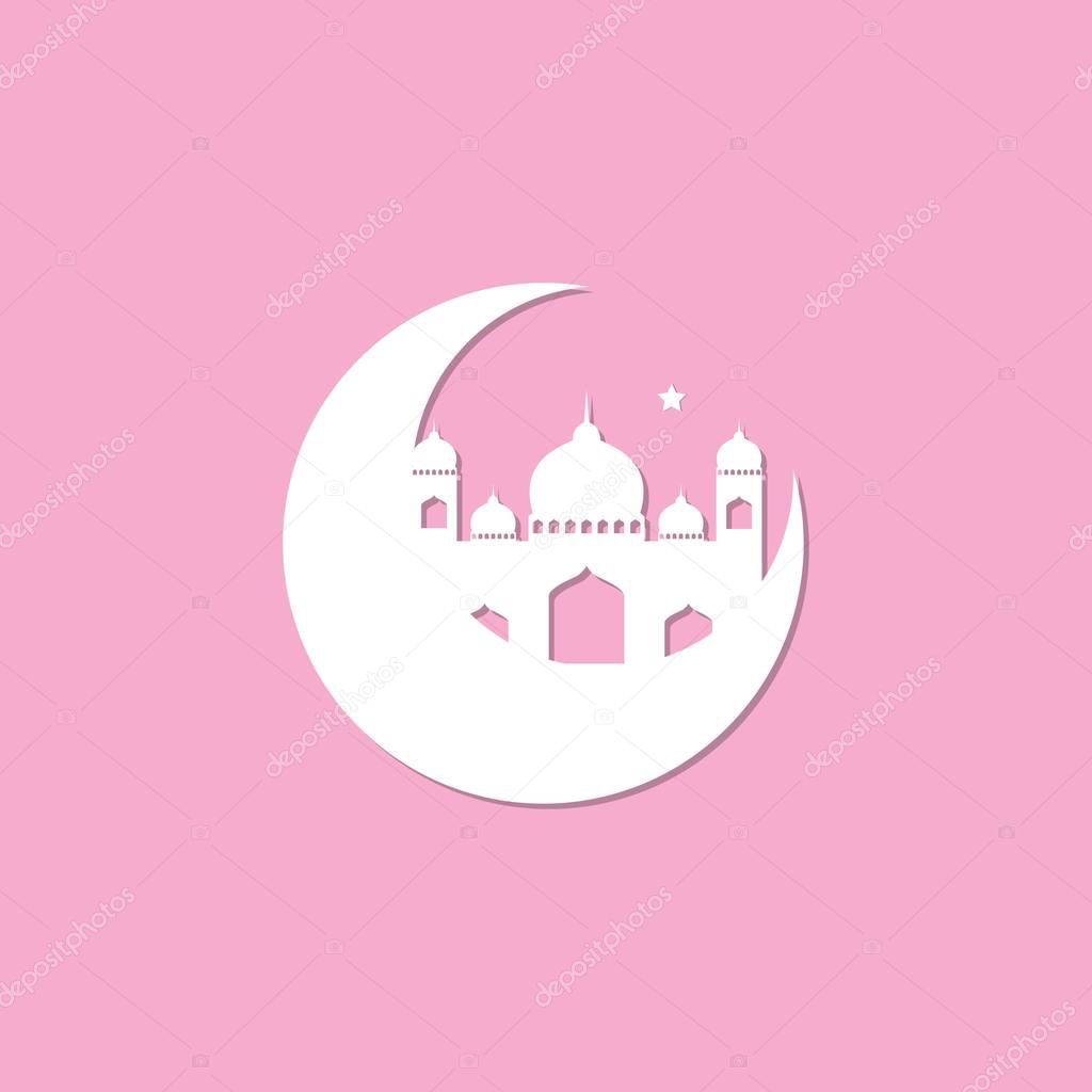 Ramadan kareem greeting,paper cut with mosque,crescent moon.Holy month of muslim year