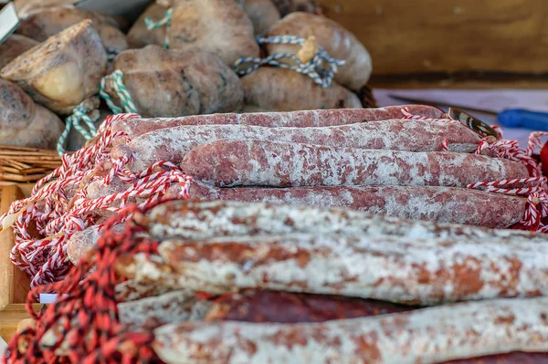 Salsicha Balcão Mercado — Fotografia de Stock