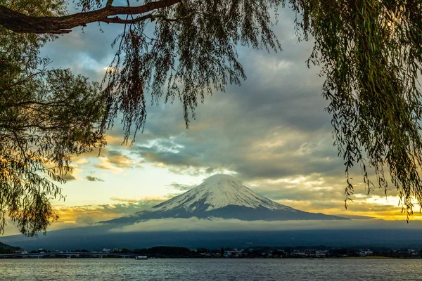 Fuji Mit Kawaguchiko See Panorama Sonnenuntergang Zeit — Stockfoto