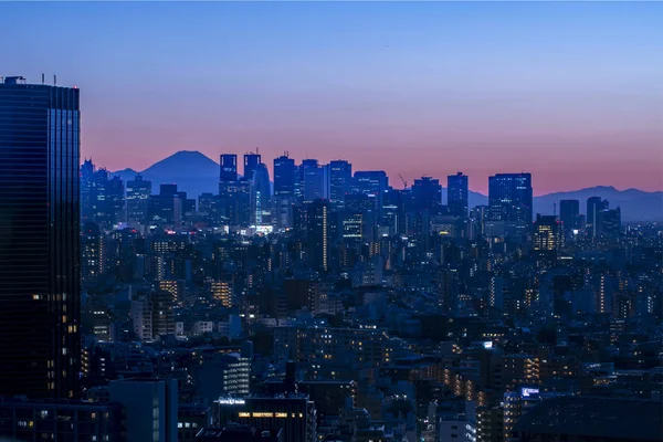 Vista Crepúsculo Céu Tokyo Com Por Sol Fuji — Fotografia de Stock