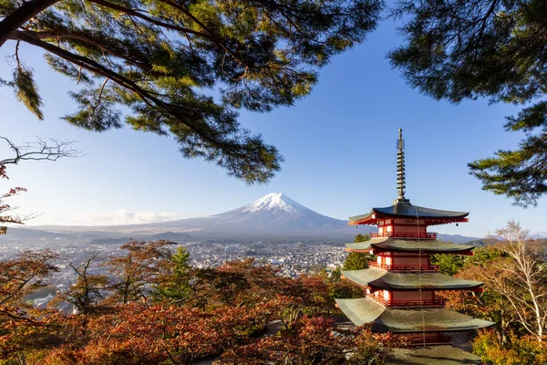 Punto Vista Della Pagoda Chureito Con Monte Fuji Santuario Arakura — Foto Stock