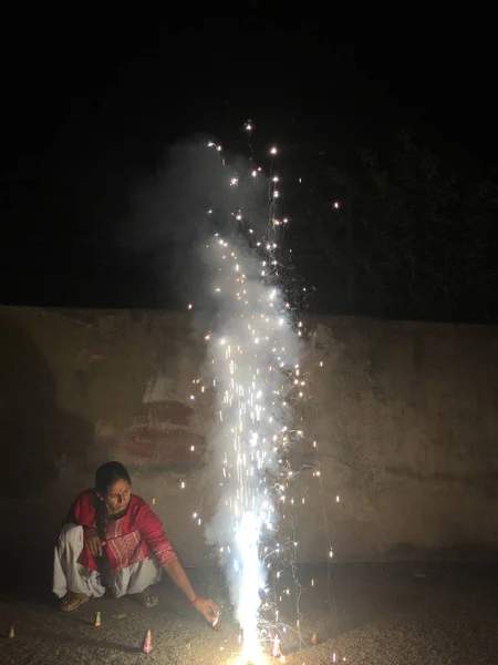 Bolachas Fogo Durante Celebrações Diwali Índia — Fotografia de Stock